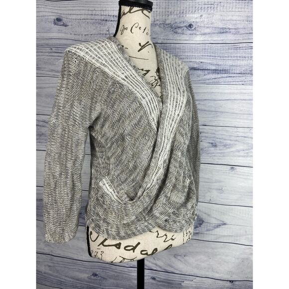 Soft Surroundings Crossover Wrap Sweater Womens M Long Sleeve V Neck Linen Gray - Picture 2 of 11